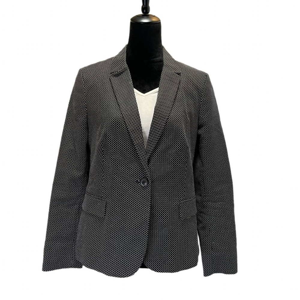 Liz Claiborne Women's Career Black White Dot Textured Cotton Blazer M